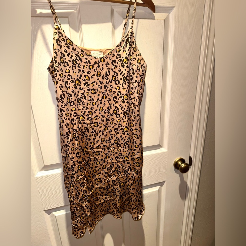 Pink silk cheetah print mini dress